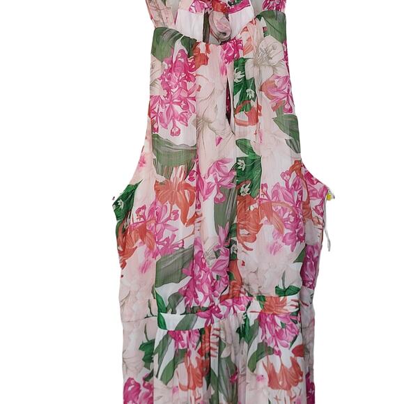 Cece Halter Maxi Pink Floral Dress with Tired Flounce Skirt Size 24W NWT - Picture 3 of 13